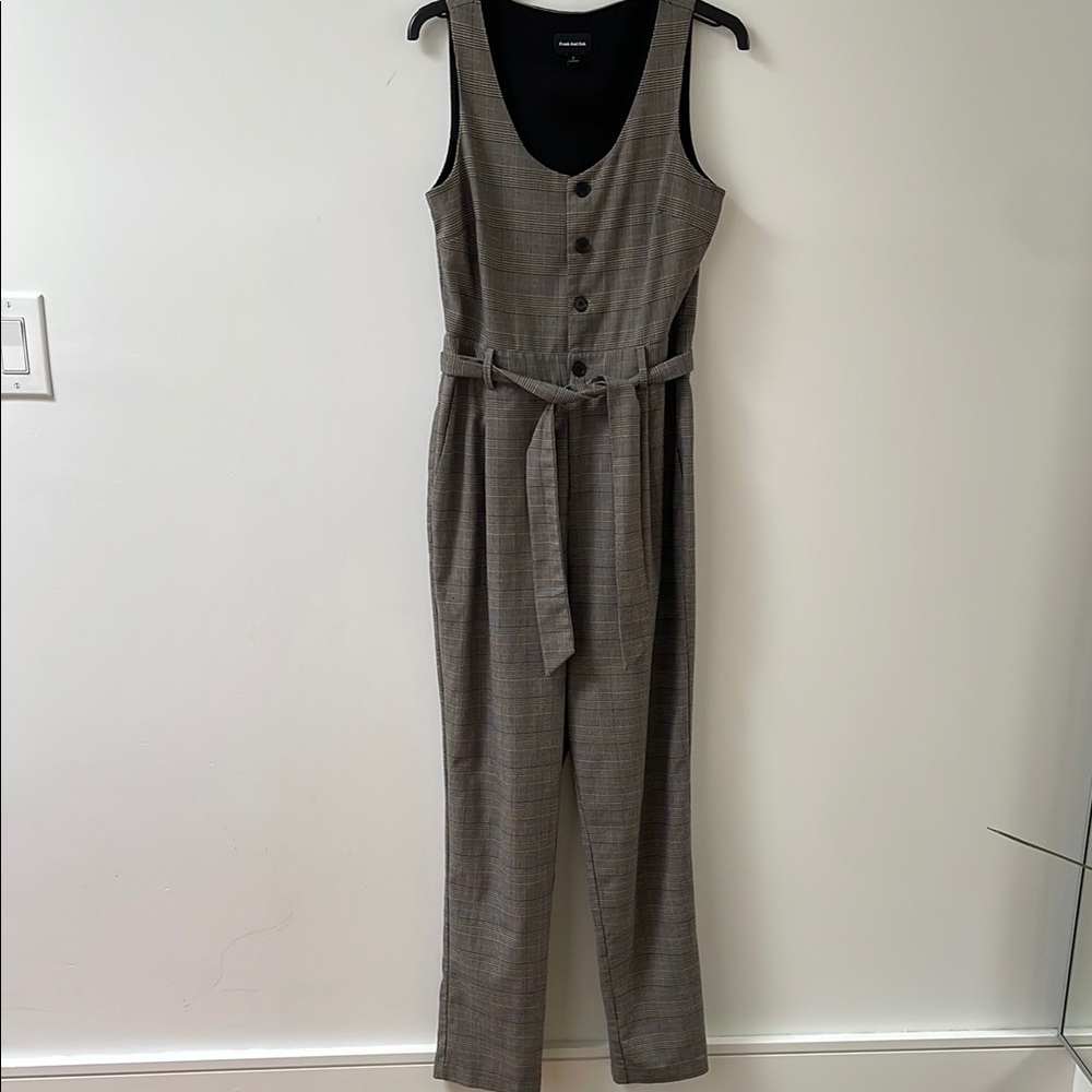 Frank & and Oak Plaid Check Jumpsuit Pant Suit Sleeveless Belt Button Small New